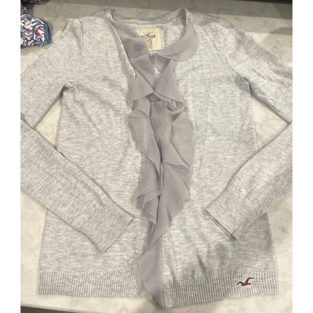 Hollister Y2K Women's Ruffle Open Front Cardigan Sweater Sz L 90s Preppy Girly - Picture 10 of 14